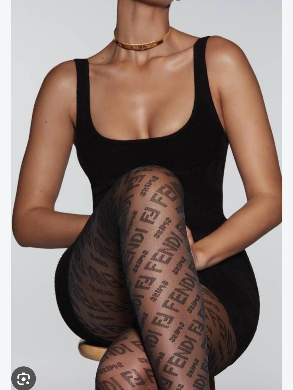 Fendi x Skims Black Logo Sheer Tights mid support